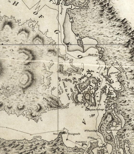 Vancouver’s 1798 map, showing some confusion in the vicinity of southeastern Vancouver Island, the Gulf Islands, and Haro Strait