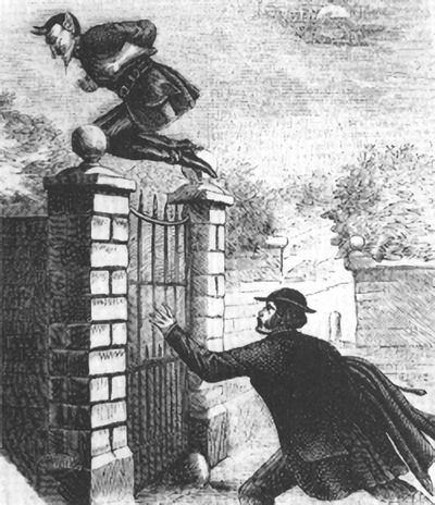 Illustration of Spring-Heeled Jack, from the serial “Spring-heel’d Jack: The Terror of London.”