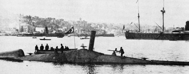 The Nordenfelt-class Ottoman submarine Abdül Hamid (1886) was the first submarine in history to fire a torpedo while submerged. Two submarines of this class, Nordenfelt II and Nordenfelt III joined the Ottoman fleet. They were built in pieces by Des Vignes (Chertsey) and Vickers (Sheffield) in England, and assembled at the Taşkızak Naval Shipyard in Istanbul.