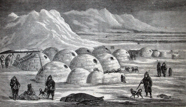 Inuit village near Frobisher Bay, from Hall’s Arctic Researches and Life Among the Esquimaux, 1865