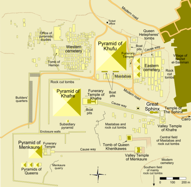 Map of Giza pyramid complex – “Pyramid of Khufu” refers to the Great Pyramid.