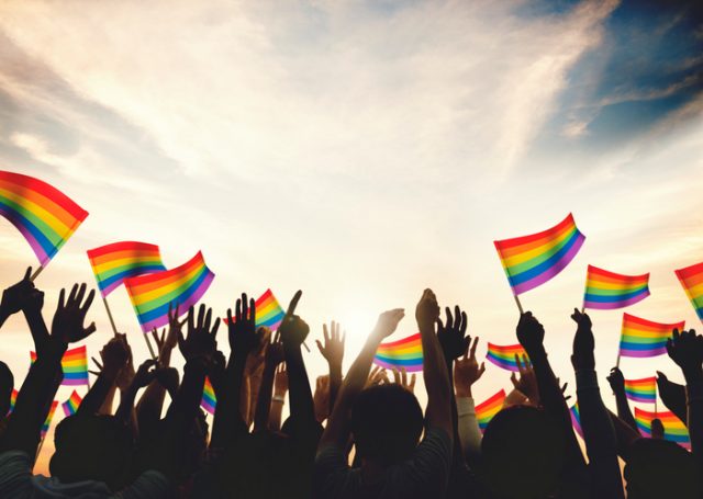 Rainbow Flag Crowd Celebration