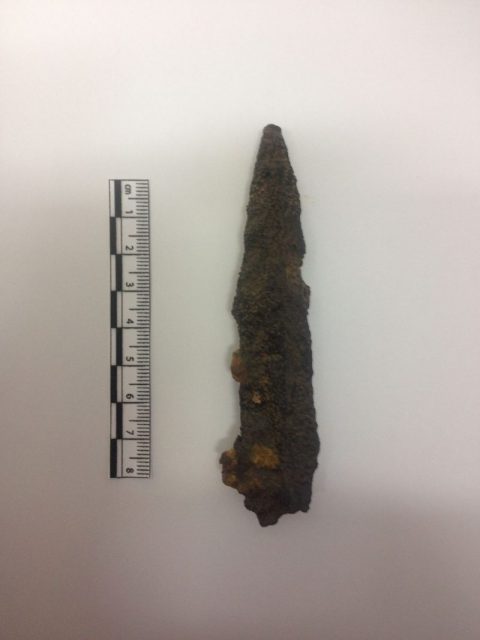 Pilum tip found at the site- Photo: University of Leicster