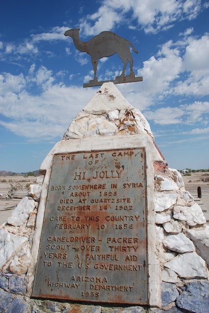 Grave of Hadji “Hi Jolly” Ali (1828 — December 16, 1902), a Greek-Syrian specialist who was one of the first camel drivers ever hired by US Army in 1856 to lead the camel driver experiment in the Southwest. Located in Quartzsite, Arizona.Author “Jeremy Butler CC BY-SA 3.0