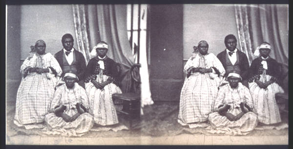 Last of the aborigines (Tasmanian aborigines; palawah). Aborigines believed to be from left to right: Mary Ann Arthur, William Lanney, seated Bessie Smith and Truganini.