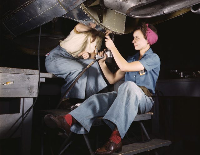 Rosie the Riveter- Women at work on bomber, Douglas Aircraft Company, Long Beach, California (1942)