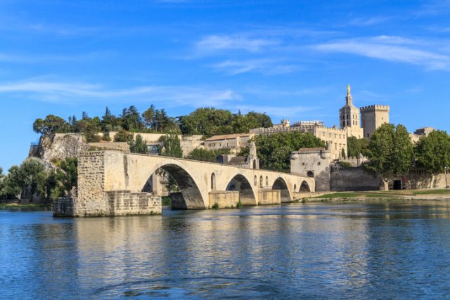 “Avignon Bridge with Popes Palace, Pont Saint-Benezet, Provence, France”