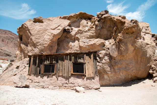View an old house on the main street in the Calico ghost town in the desert of California very close to Nevada.