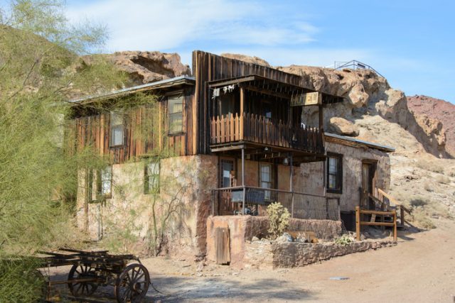 Calico, California, USA – July 1, 2015: The old wooden hotel in the ghost town of Calico
