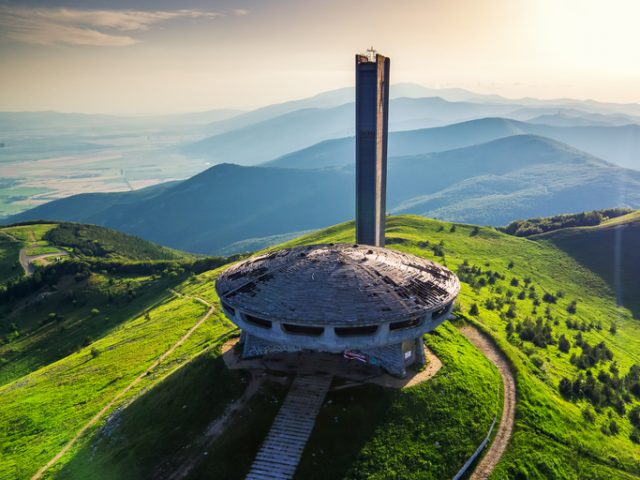 Kazanlak Region, Bulgaria, Juny 22.2016. Comunistical monument in Buzludzha is a historical peak in the Central Balkan Mountains, Bulgaria and is 1,441 metres (4,728 feet) high