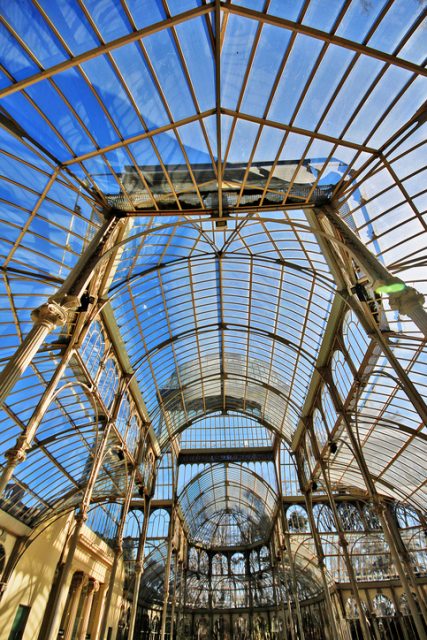 Palacio de Cristal (Crystal Palace), a glass and metal structure was built in 1887 to exhibit flora and fauna from the Philippines, in Buen Retiro Park (Parque del Buen Retiro), Madrid, Spain