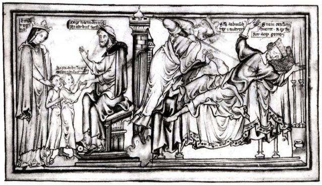 Edmund killing Sweyn. 13th century
