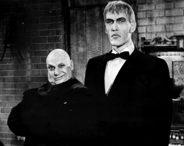 Publicity photo of Jackie Coogan (Uncle Fester) and Ted Cassidy (Lurch)