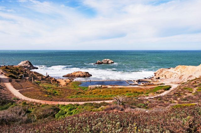 “This popular tourist site was the Famous Sutro Baths and Swimming Pool prior to the 1906 earthquake, now a tourist location along side the Pacific Ocean.”