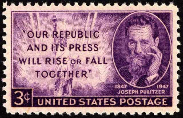 Joseph Pulitzer commemorative stamp, issued in 1947