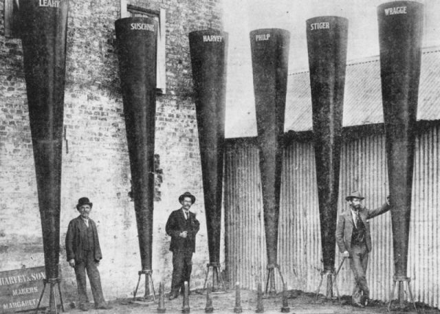 Battery of Stiger Vortex rain-making guns at Charleville, 1902