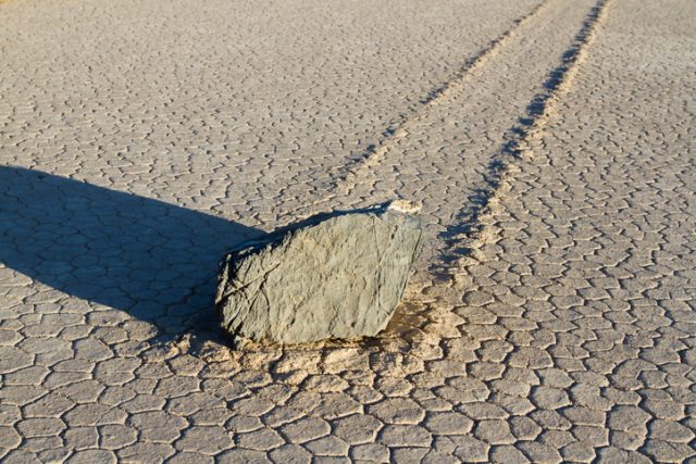 One of the moving rocks or “sailing stones” at The Racetrack Playa, or The Racetrack, in Death Valley National Park in California.