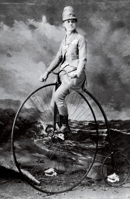 Bicycle racer Elsa von Blumen on her penny farthing