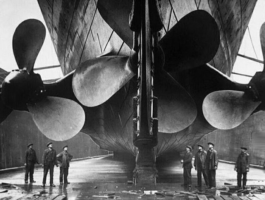 Titanic's propellers and rudder. source