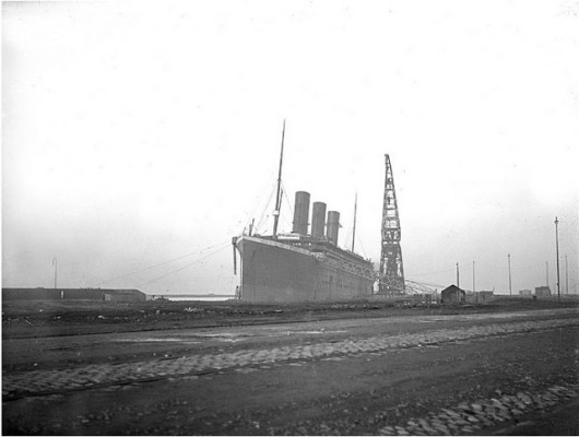 Titanic fitting-out at the deepwater wharf early in 1912. 