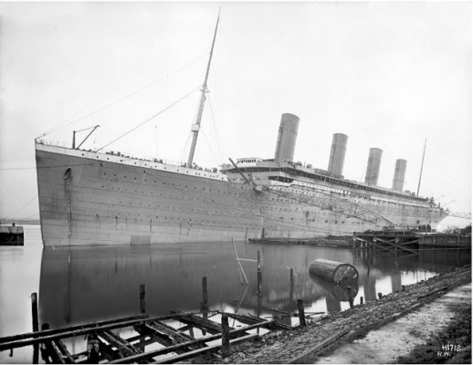 Titanic fitting-out at the deepwater wharf in late January 1912. source