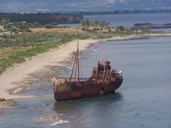 Dimitrios shipwreck on Valtaki beach, near Gythio. Wikipedia