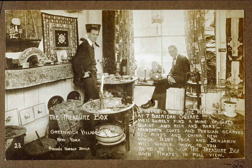 Group portrait of Teddy Peck and Romayne Benjamin in their retail shop, The Treasure Box, ca. 1912-1920. Photo credit: Schlesinger Library on the History of Women in America