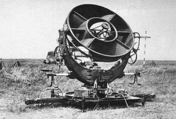 The German Ringtrichterrichtungshoerer (or RRH) acoustic locator, mainly used in World War II antiaircraft searchlight batteries for initial aiming of the searchlights at night targets