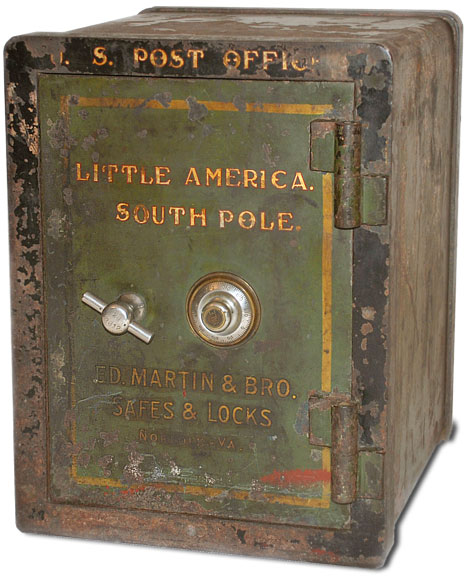 Combination safe marked "US Post Office Little America, South Pole" source