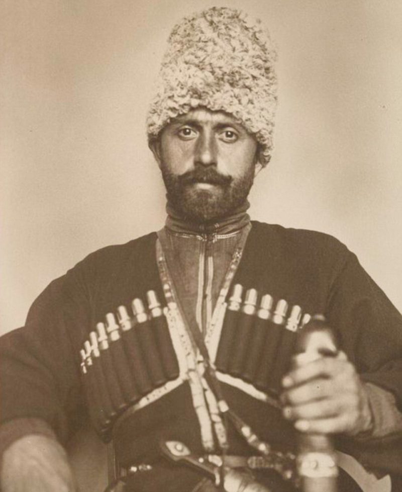 The fasciating collection includes a Russian Cossack who is pictured in traditional costume and weapons 