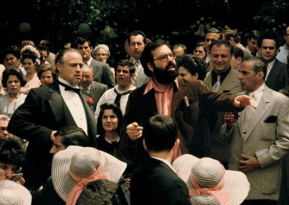 Coppola directs Brando and the cast in the wedding scene at the start of The Godfather