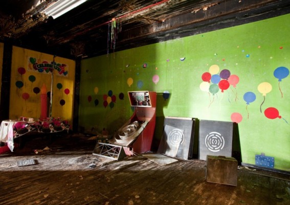 View of the Party Room, with old arcade games and decor