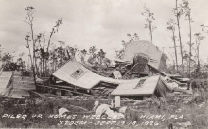 Piled Up Homes Wrecked by the Hurricane