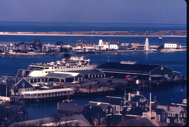 View from the tower of the Unitarian Church town clock, showing Brant Point and Steamboat Wharf