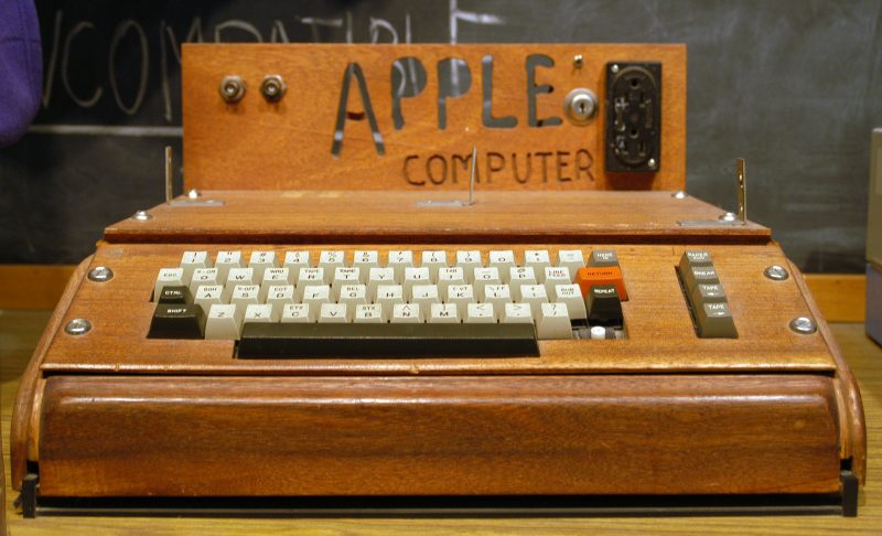 A fully assembled Apple I computer with a homemade wooden computer case. Photo by Ed Uthman. Creative Commons - Copy