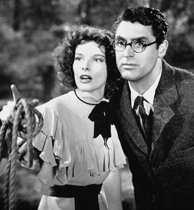 Hepburn made four films with Cary Grant. They are seen here in Bringing Up Baby (1938), which flopped on release but has since become a classic screwball comedy.