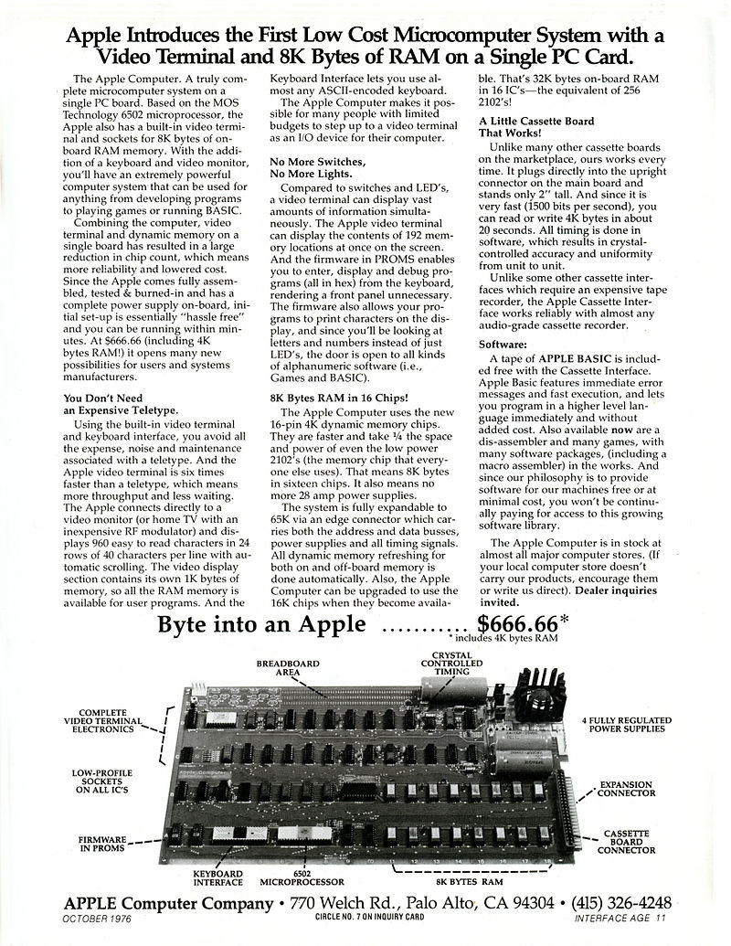 Introductory advertisement for the Apple I Computer