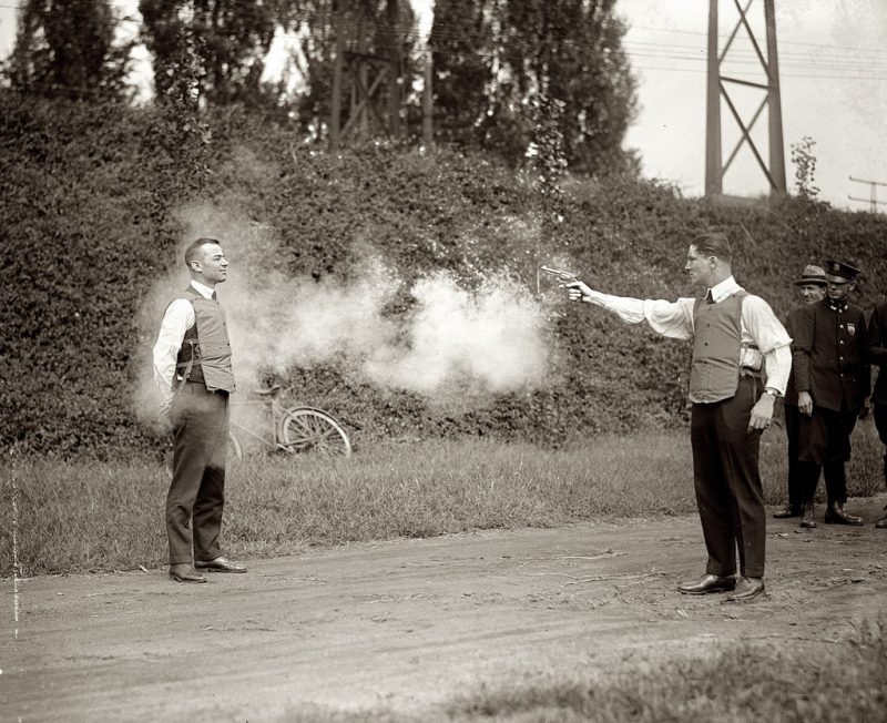 Testing a bulletproof vest in Washington, D.C. September 1923