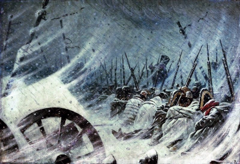 The Night Bivouac of Napoleon's Army during retreat from Russia in 1812.
