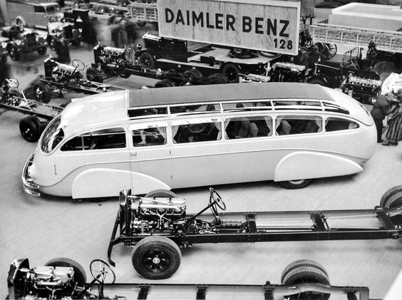 Streamline bus, this bus looks futuristic with its super polished and curved construct, with those well caps it is hard to see the wheels at all giving the illusion that it is floating also all the windows make it seem like a submarine. source