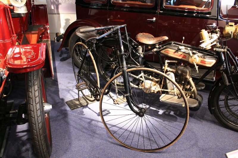1888 Rover safety bicycle in the Coventry Transport Museum. Note missing seat tube. source