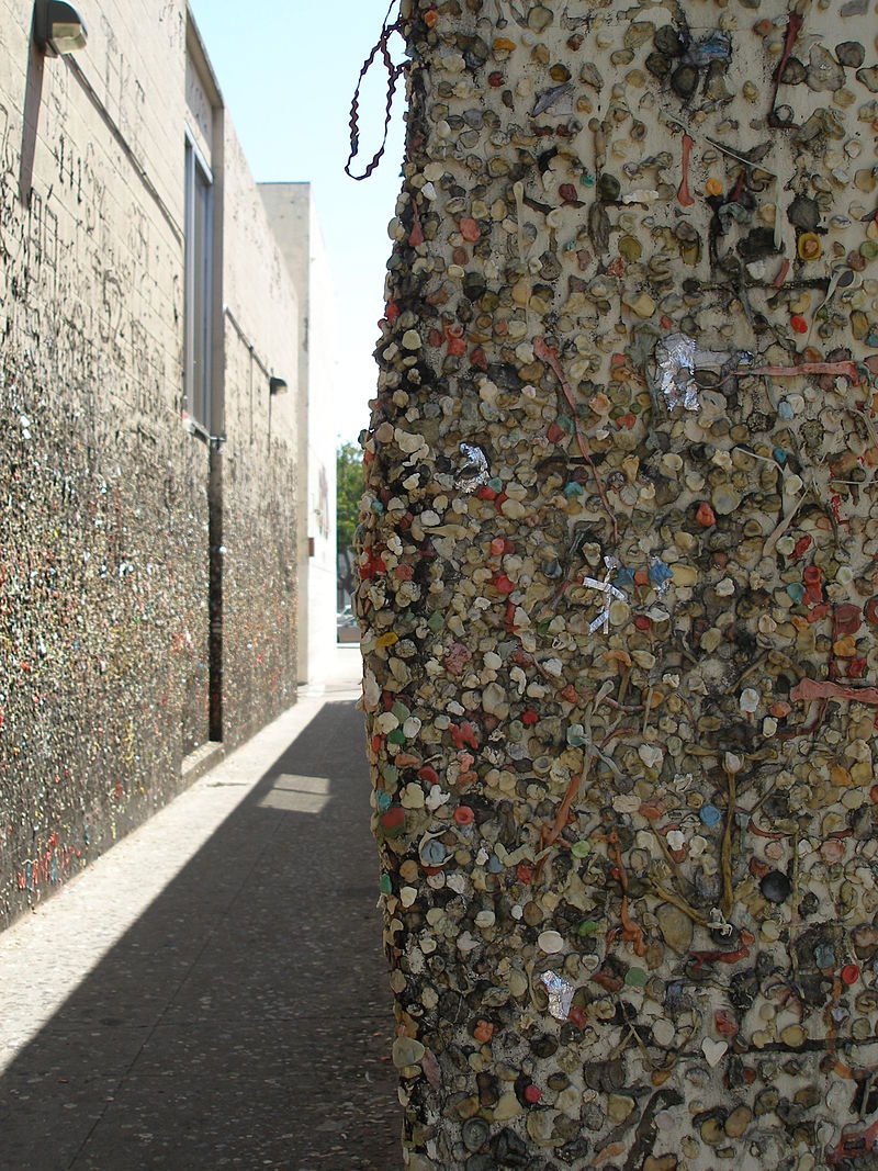Thousands of pieces of gum are attached to the walls. source