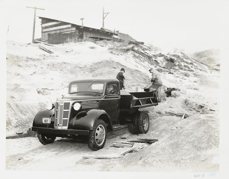 GM truck used by men in a quarry