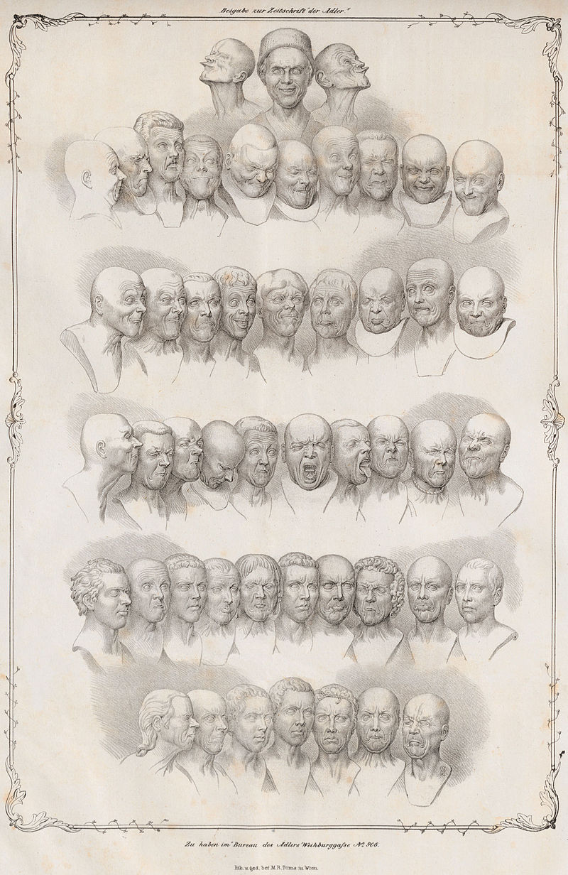 Lithograph by Matthias Rudolph Toma depicting Messerschmidt’s “Character Heads” (1839). source