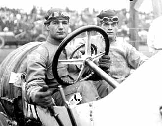 Ralph DePalma and mechanic Tom Alley in the Mercedes that won 250-mile and 300-mile races at Elgin, Ill, Aug. 30 and 31, 1912. source