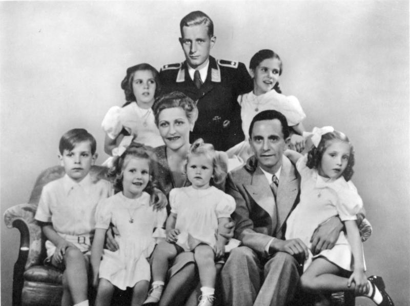 The Goebbels family. In this vintage manipulated image, Goebbels' stepson Harald Quandt (who was absent due to military duty) was added to the group portrait.
