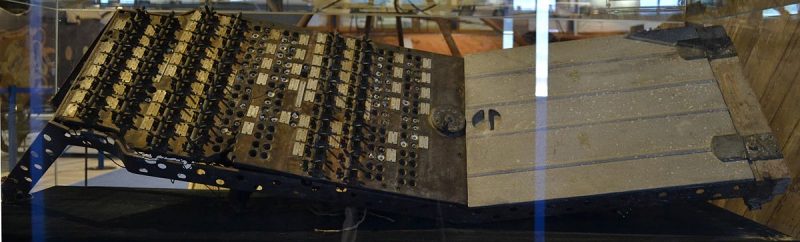 The engine control panel of the Transaereo, on display at the Gianni Caproni Museum of Aeronautics. The switches and lights were used by the pilots to communicate orders to the flight engineers who, sitting or standing in the nacelles close to the engines, directly controlled their power output. source