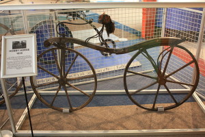 When this machine was built there were no pedals or chains to use. Instead, the rider had to move the vehicle forward with their legs while steering with their arms. The Hobby Horse could reach speeds of 8mph and had no brakes, so riding down hills could be very dangerous.” Coventry Transport Museum, UK. 2009. source