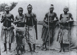 Benga (second from left) and the Batwa in St. Louis.Source