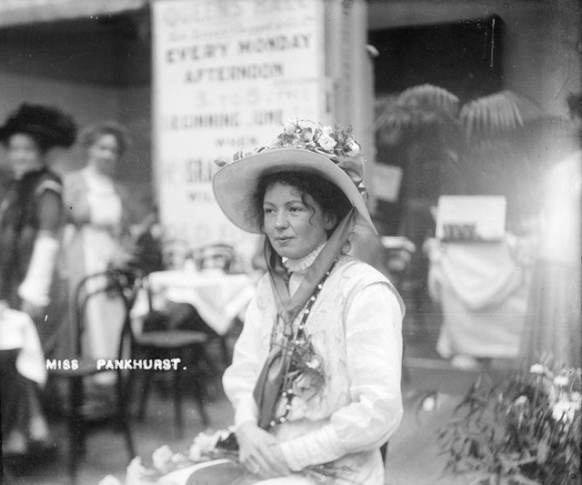 Christabel Pankhurst, co-founder of the WSPU, photographed inside The Women’s Exhibition.